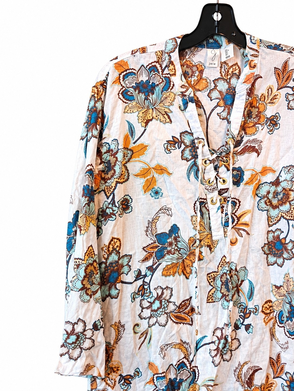 Joie Floral Lace-Up Linen Blend Tunic Top – Size Large - Picture 4 of 7